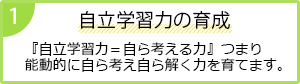 1 自立学習力の育成 『自立学習力＝自ら考える力』つまり能動的に自ら考え自ら解く力を育てます。